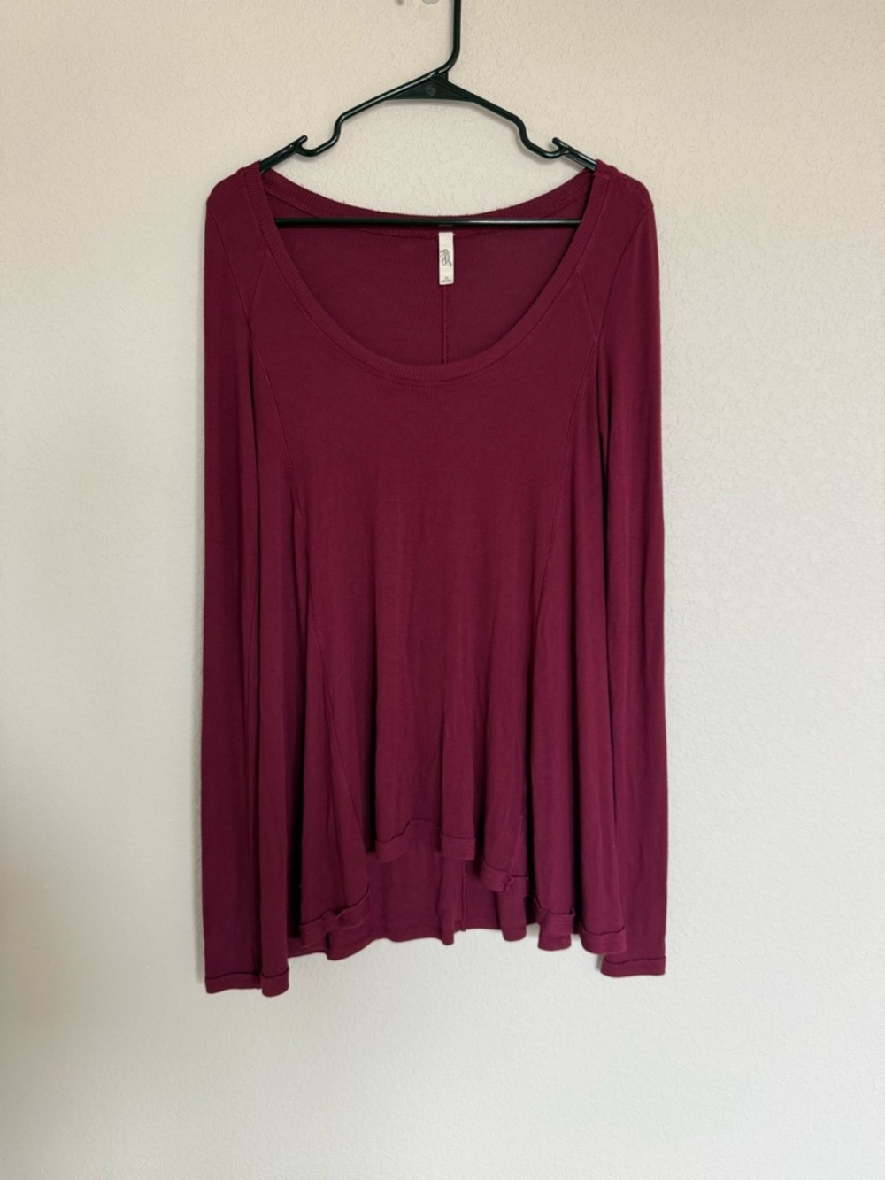 Free People Burgundy Soft Ribbed Long Sleeve Shirt Boho‎ Whimsy A-line XS